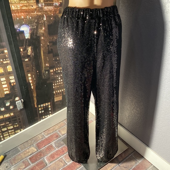 NEW YORK & CO - NWT - pocketed joggers: black sequin w elastic waist / cuffs - L - Picture 15 of 16